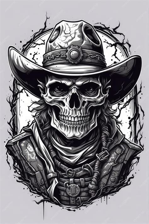 Premium Photo | A skull wearing a cowboy hat and a leather jacket with ...