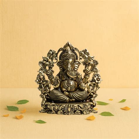Brass Ganesha Idol sitting on Sofa Floral Arch 4" – Symbol of Divine B ...