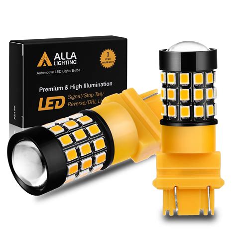 Alla Lighting Newly Upgraded T25 Wedge 3156 3157 LED Bulbs, Amber Yellow Turn Signal Lights ...