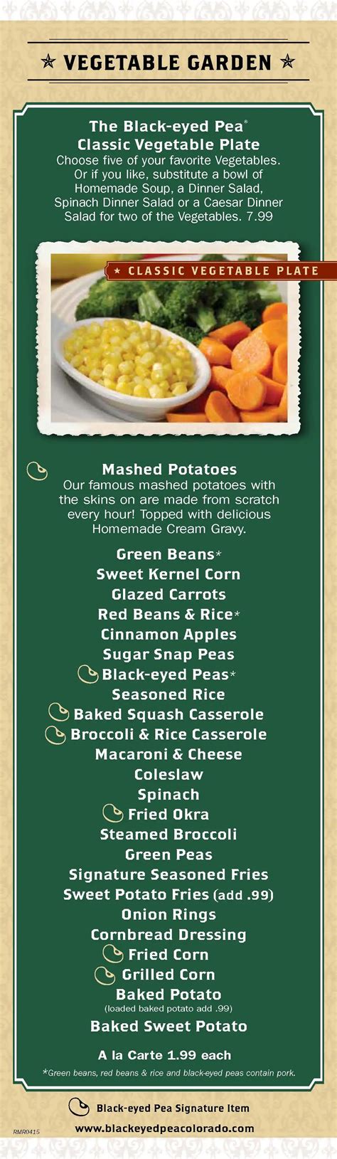 Menu at Black-eyed Pea restaurant, Colorado Springs, 501 Garden of the ...