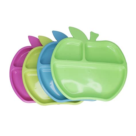 KAVIN Set of 12 Apple Shape Food Plate 3 Sectioned Divided Plates ...