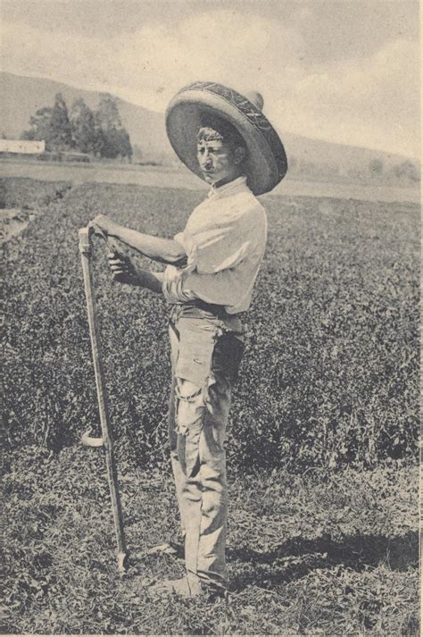 Mexican farm worker with a sychte in a quite moment. Around 1900s ...