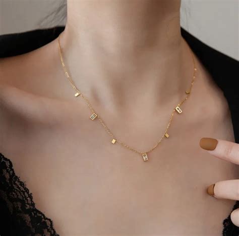 Square geometric charms anti tarnish necklace – Astikya