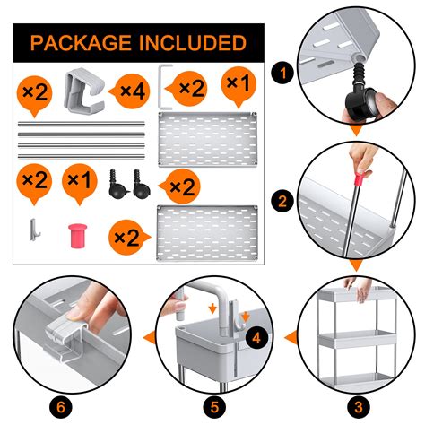 Buy Ronlap 3 Tier Grey Storage Trolley, Slide Out Storage Tower with ...