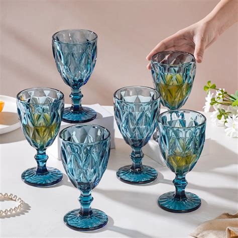 Crystal Red Wine Glass Blue Set Of 6 300 ml Online - Premium Wine Glass ...