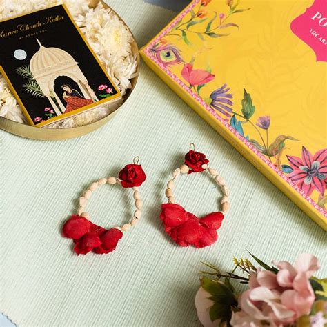 Buy Minimalist Rose Hoops Red Earring Set Online in India - Mypoojabox.in