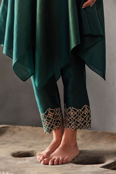 FOREST GREEN GOTA EMBROIDERY ASYMMETRICAL KURTA SET – Warra