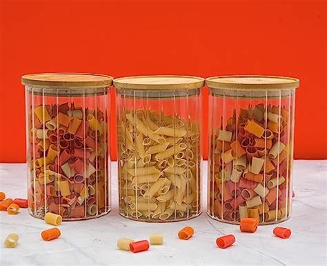 Buy MACHAK Round Glass Storage Jars with Wooden Air Tight Lids Food ...