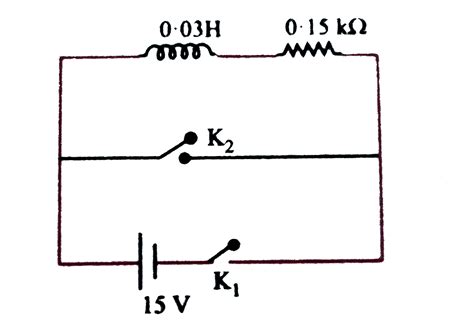 निम्न चित्र के अनुसार (L=0.03 H) प्रेरकत्व तथा प्रतिरोध (R=0.15k `Omega ...