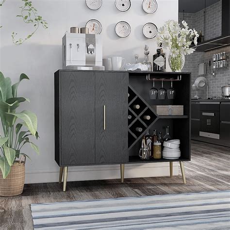 Furniture of America Arrowsic Transitional Black Sideboard with Wine ...