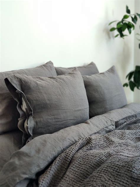CHARCOAL GRAY BEDDING. 3 Piece Linen Bedding Set in Lava Grey. King ...
