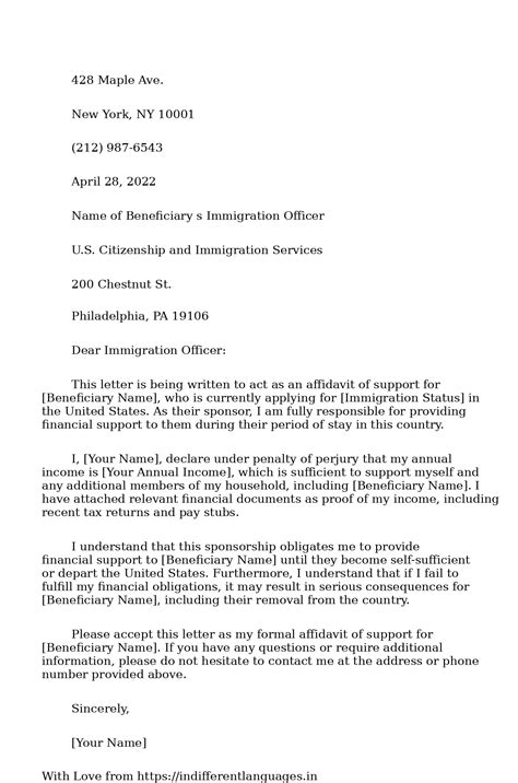 2 Examples of Sample Letter For Affidavit Of Support