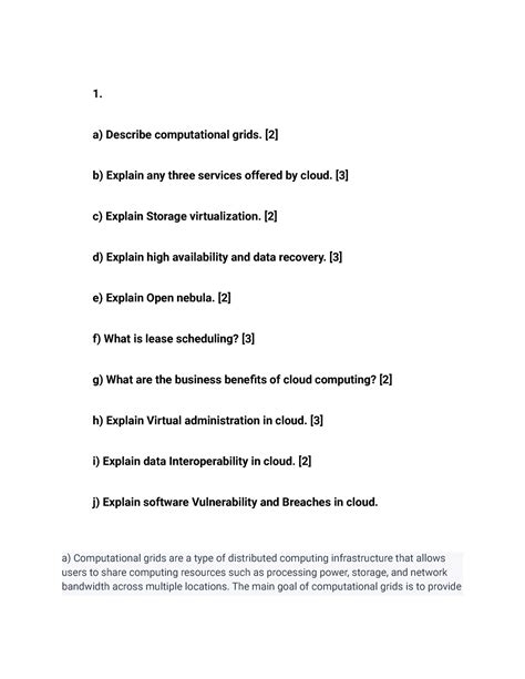 Cloud Computing page 20 (part 01) - 1. a) Describe computational grids ...