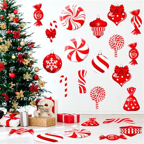 Amazon.com: Yulejo 65 Pcs Peppermint Floor Decals Candy Cane Stickers ...