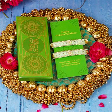 Sage Green Studded Bhaiya Bhabhi Rakhi – ServDharm