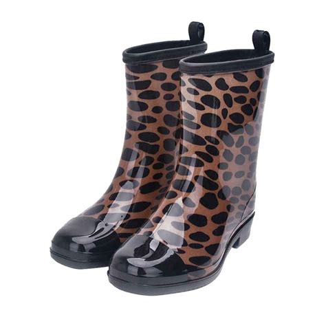 Rain Boots for Women Leopard Print Mid Boots Waterproof Rubber Boots ...