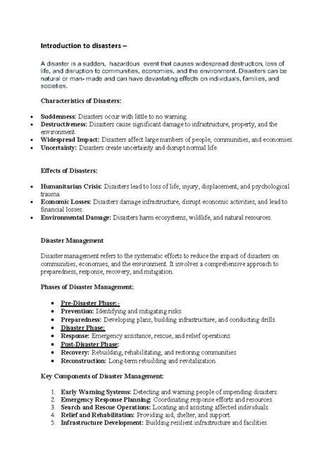 Introduction to Disasters: Key Concepts and Management Strategies - Studocu