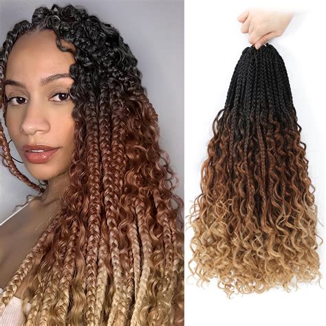 Amazon.com : WAIW HAIR Crochet Boho Box Braids with Human Hair Curls ...
