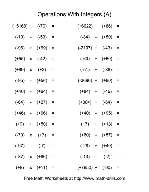 Adding And Subtracting Positive And Negative Numbers Worksheets