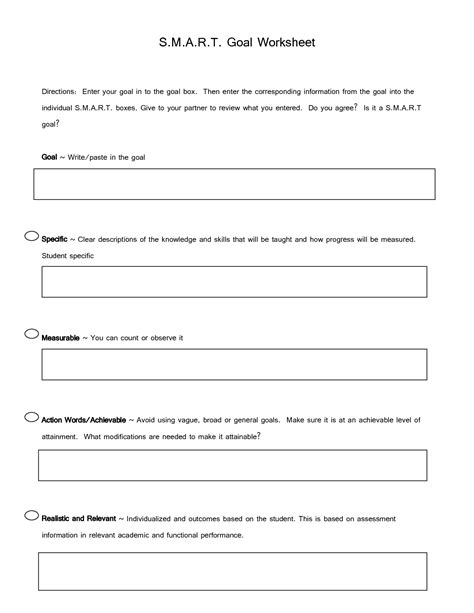 Printable Smart Goal Worksheet
