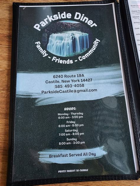 Menu at Parkside Diner pizzeria, Castile