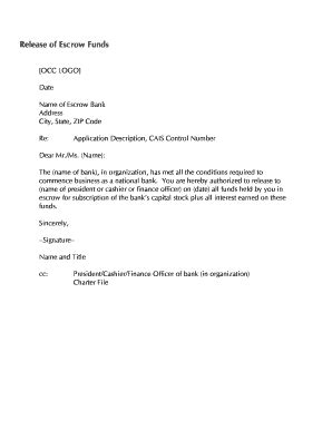 Fillable Online occ Release of Escrow Funds - occ Fax Email Print ...
