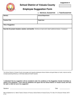 Fillable Online Employee Suggestion Awards Program Form - Volusia ...