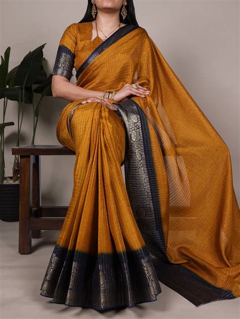 Mustard Dola Chex Saree with Zari Work – Gunj Fashion