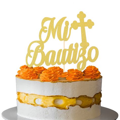 Spanish Mi Bautizo Cake Topper Golden Glitter Baby Shower Party ...