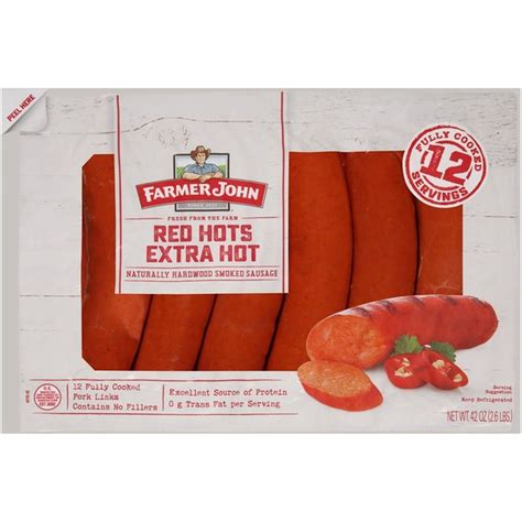 Farmer John Red Hots Extra Hot Naturally Hardwood Smoked Sausage (12 ct ...