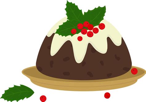 Vector illustration of Christmas pudding. Festive traditional cake. Colorful cartoon-style ...