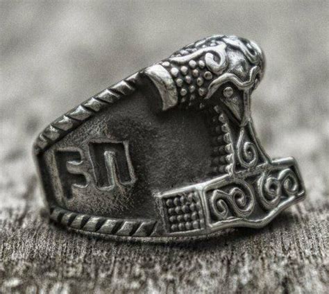 Buy Stainless Steel Nordic Viking Thors Hammer Rune Mjolnir Ring For ...