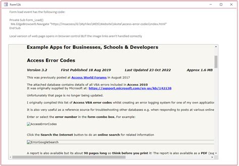 MS Access Edge Browser Control VBA 的图像结果