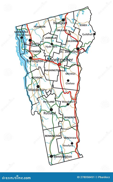 Vermont Road and Highway Map. Stock Vector - Illustration of state ...
