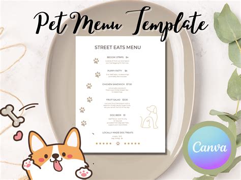 Pet Menu Template, Dog Menu for Restaurants or Events, Canva Dog Menu ...