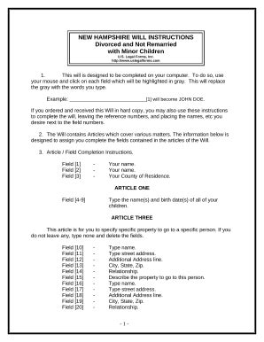 New Hampshire Will for Divorced with Minor Children - Blank Fillable ...