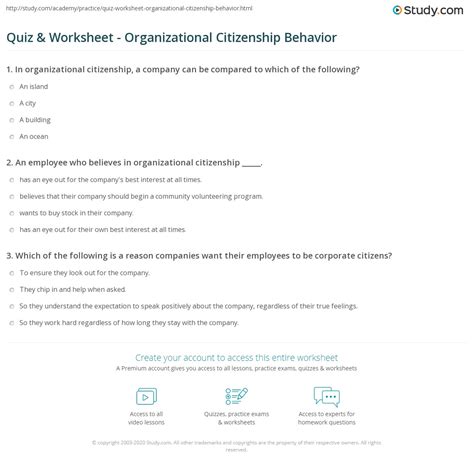 Quiz & Worksheet - Organizational Citizenship Behavior | Study.com