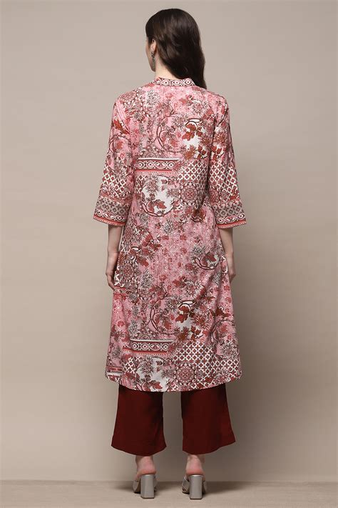 Dull Pink Rayon Straight Kurta at Biba India