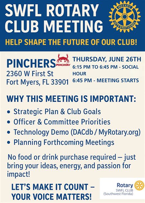 SWFL Rotary Club Meeting at Pinchers, 2360 W First St, Fort Myers, 2360 ...