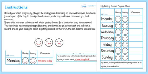 Getting Dressed Behaviour Chart | Easy to Print | Twinkl