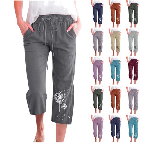 QATAINLAV Crop Pants for Women Loose Fit Wide Leg Linen Capris Summer ...