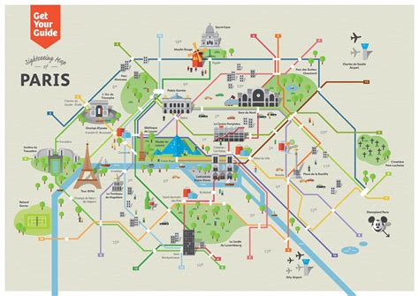 Paris places to visit map - Places to visit Paris map (Île-de-France - France)