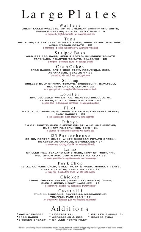 Menu at Hideout 125 steakhouse, Fort Wayne