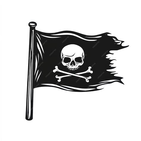 Waving Pirate flag of skull and crossbones vector linear black | Premium AI-generated vector