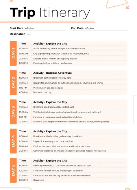 Bright Trip Itinerary Free Google Docs Template | Travel itinerary ...