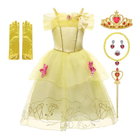 HAWEE Princess Yellow Dress, Off Shoulder Layered Costume for Little ...