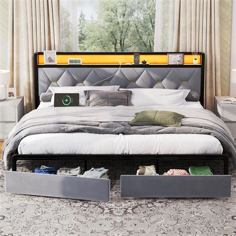 Amazon.com: Ailisite King Size Bed Frame with Headboard and Storage ...