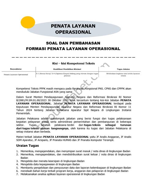 Contoh Soal PPPK Penata Layanan Operasional