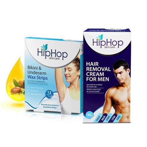 HipHop Bikini & Underarm Wax Strips (Argan Oil, 12 Strips) + Hair Remo ...