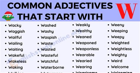635 Adjectives That Start with W for ESL Learners - English Study Online